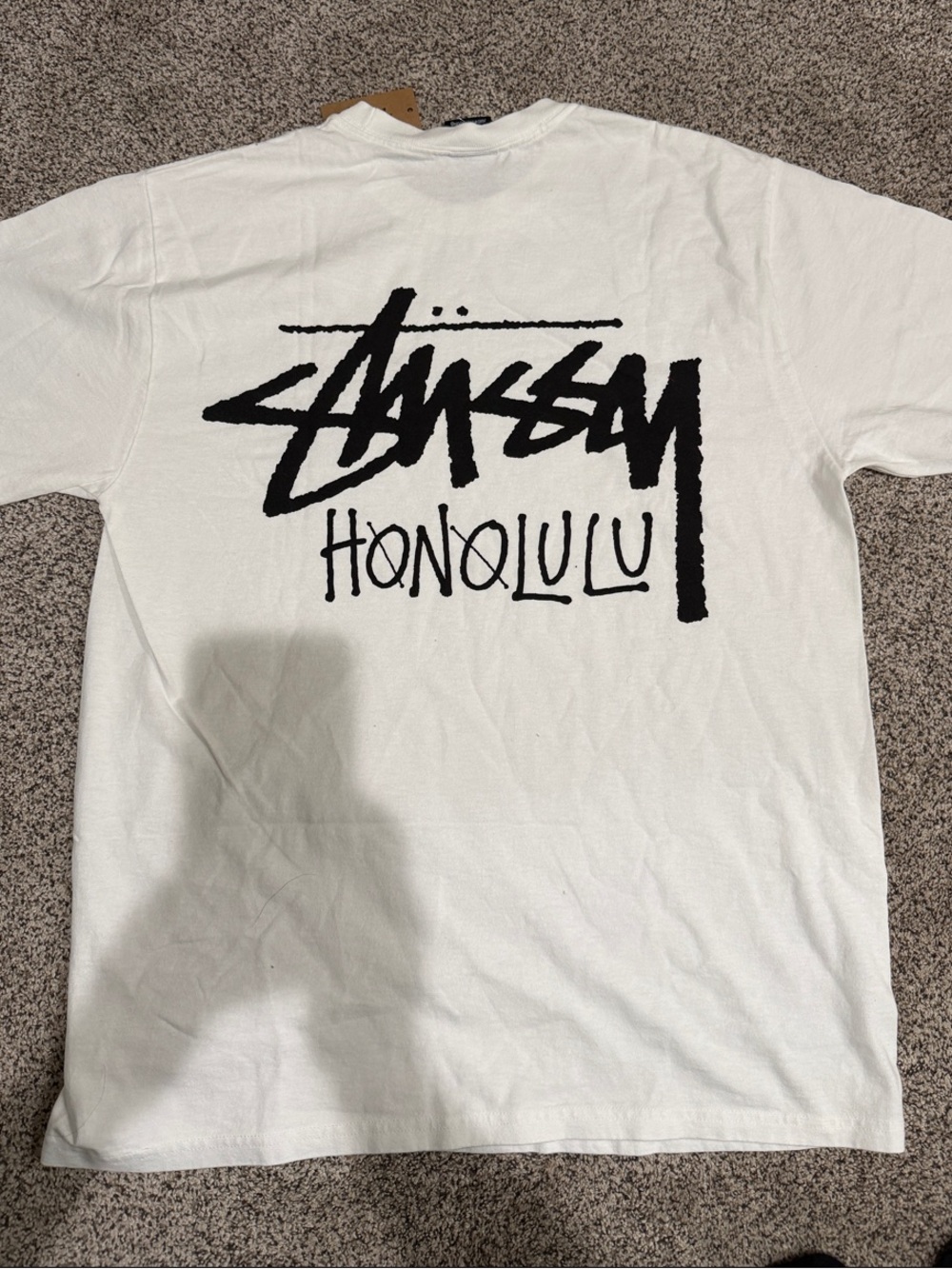Stussy White Short-Sleeve T-Shirt with Black Honolulu Logo - Picture 3 of 3